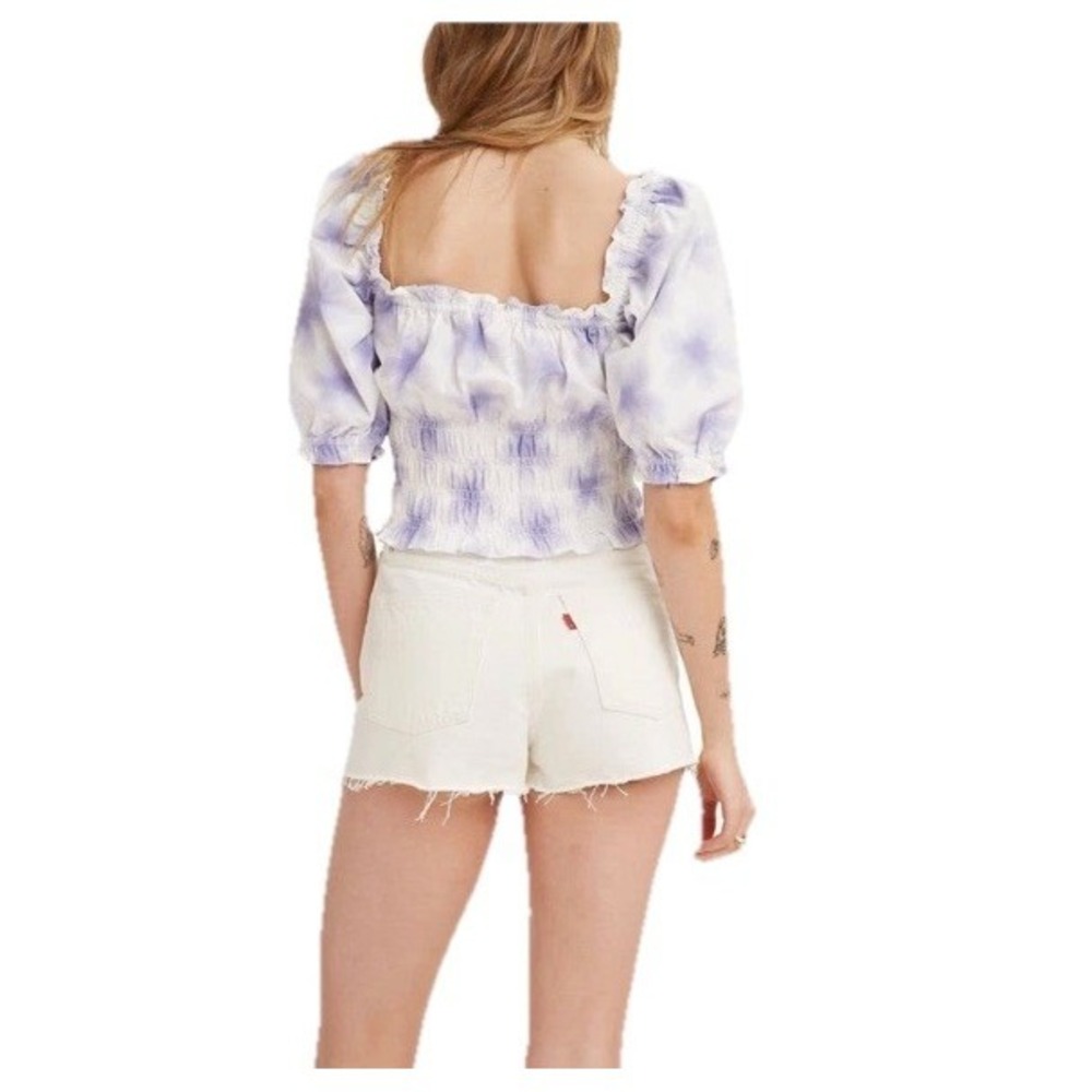 Levi's Tilly Smocked Blouse MEDIUM Starburst Cool Dusk Milkmaid Top Cottagecore‎ - Picture 2 of 11